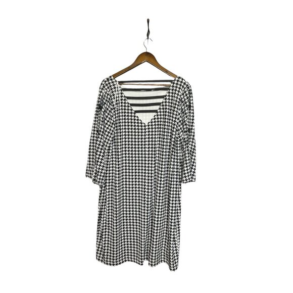 Cleo Black White Houndstooth Stretchy Shift Dress Size XXL Petites - Picture 3 of 5